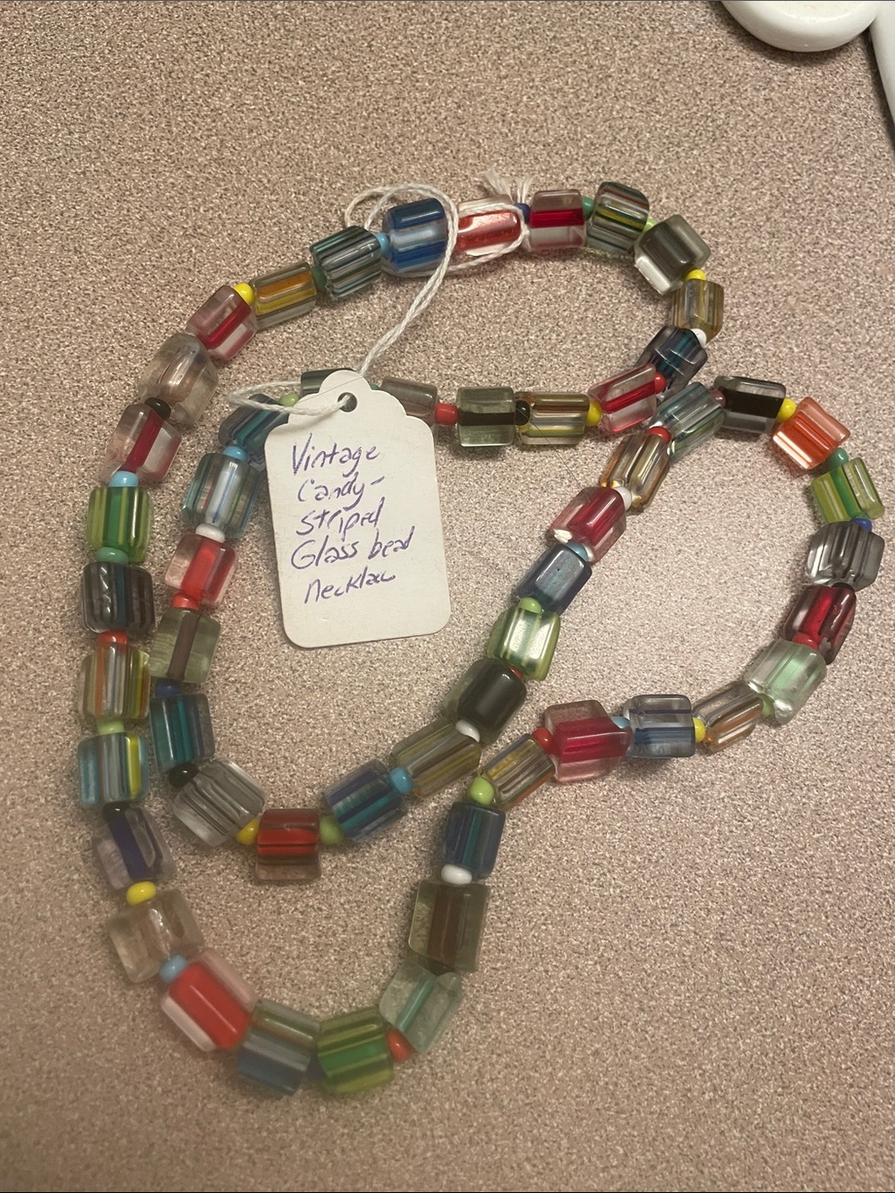 Vintage Cane Glass Bead Necklace - 54 Beads